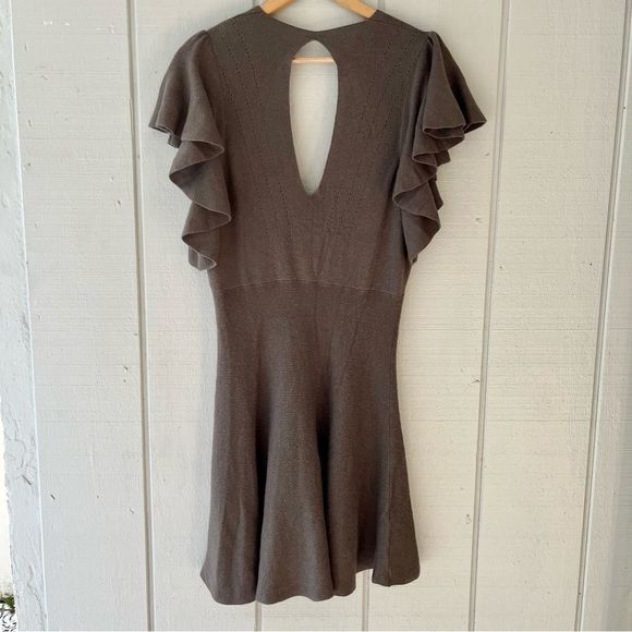 FREE PEOPLE Cozy Nights Sweater Mini Dress with Flutter Sleeves in Dark Grey Siz - Picture 5 of 7